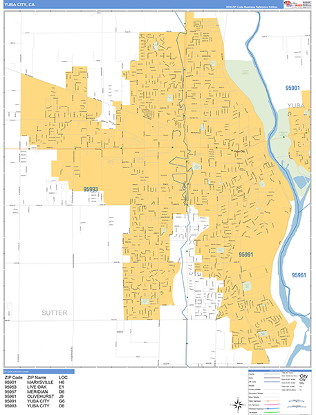 Yuba City Zip Code Wall Map